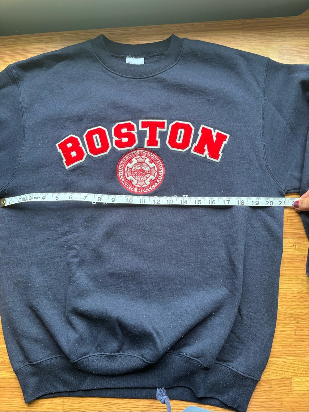 Champion Navy Crewneck Sweatshirt with Red Boston Lettering - Picture 2 of 2